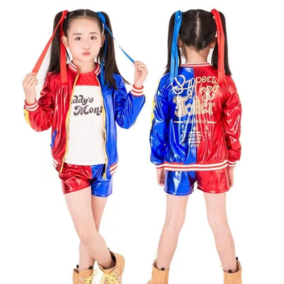 Halloween Kids Adult Suicide Cosplay Costume Quinn Squad Harley Monster T-shirt Jacket Jacket Pants COS