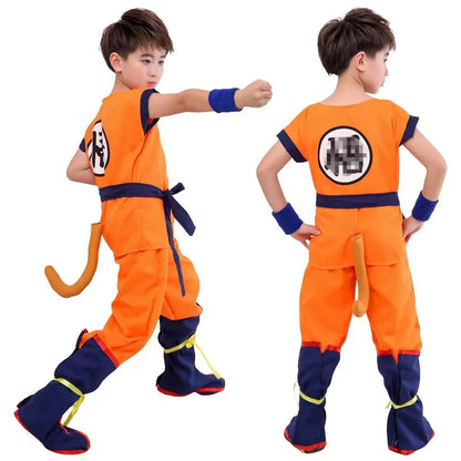 Halloween Kids Boys Son Goku Cosplay Costume Wig Shoes Set Children Clothing Performance Props Party Dress Up Birthday Gift