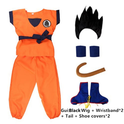 Halloween Kids Boys Son Goku Cosplay Costume Wig Shoes Set Children Clothing Performance Props Party Dress Up Birthday Gift