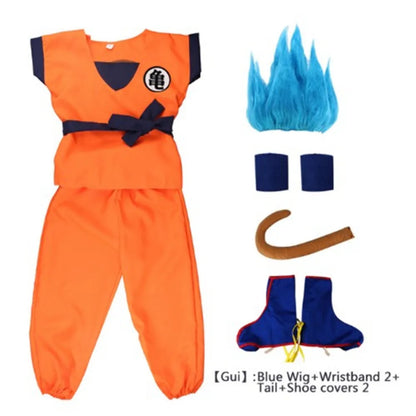 Halloween Kids Boys Son Goku Cosplay Costume Wig Shoes Set Children Clothing Performance Props Party Dress Up Birthday Gift