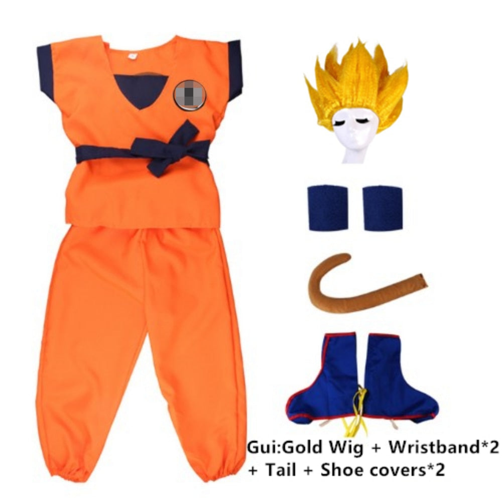 Halloween Kids Boys Son Goku Cosplay Costume Wig Shoes Set Children Clothing Performance Props Party Dress Up Birthday Gift