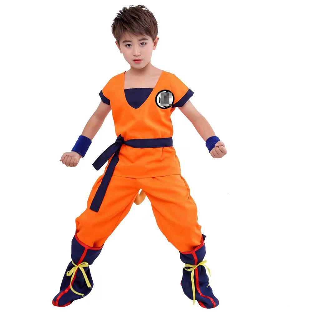 Halloween Kids Boys Son Goku Cosplay Costume Wig Shoes Set Children Clothing Performance Props Party Dress Up Birthday Gift