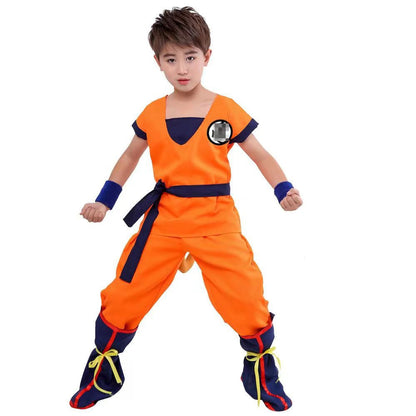 Halloween Kids Boys Son Goku Cosplay Costume Wig Shoes Set Children Clothing Performance Props Party Dress Up Birthday Gift