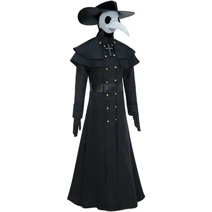 Halloween Medieval Hooded Robe Plague Doctor Costume Mask Hat for Men Monk Cosplay Steampunk Priest Horror Wizard Cloak Cape