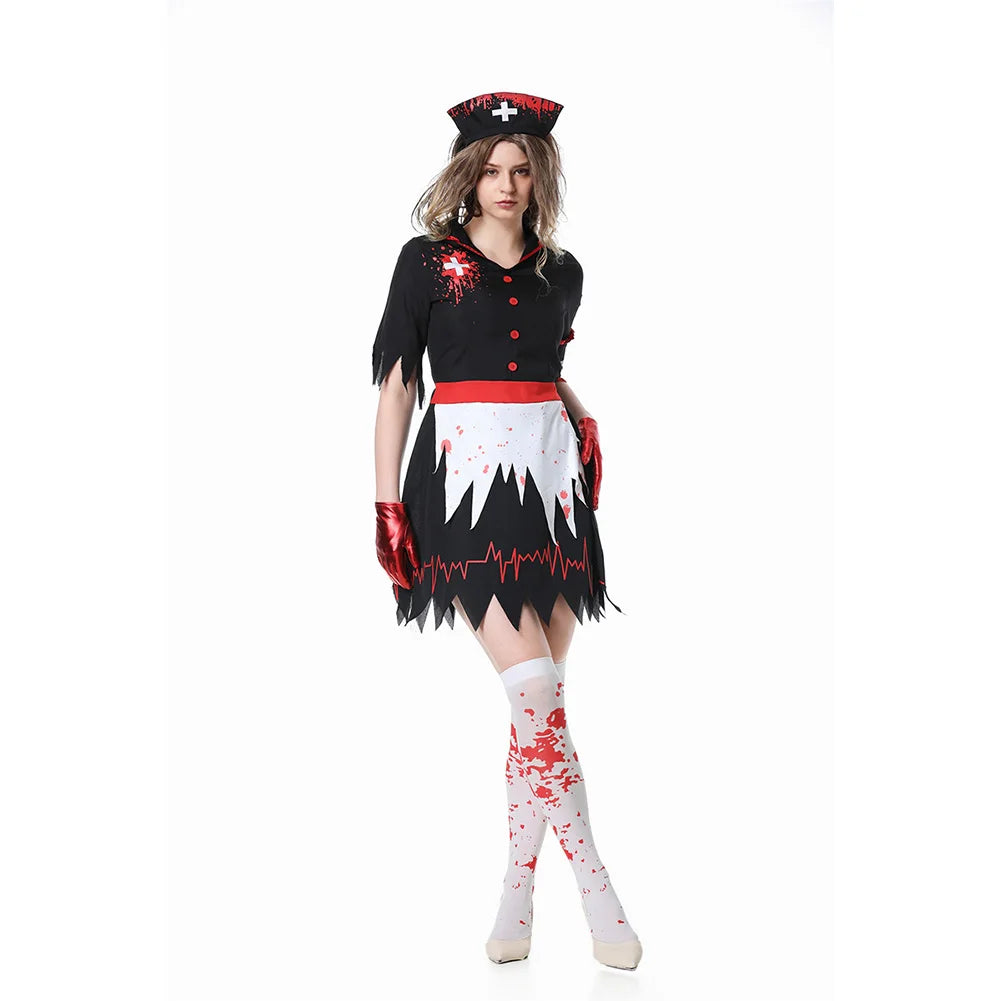 Halloween Nurse Vampire Zombie Cosplay Women Adult Fantasia Cosplay Costume Disguise Fantasy Halloween Carnival Party Clothes