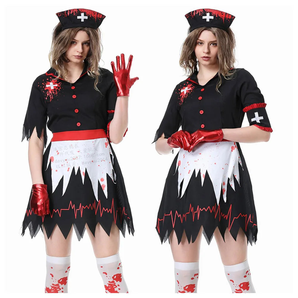 Halloween Nurse Vampire Zombie Cosplay Women Adult Fantasia Cosplay Costume Disguise Fantasy Halloween Carnival Party Clothes