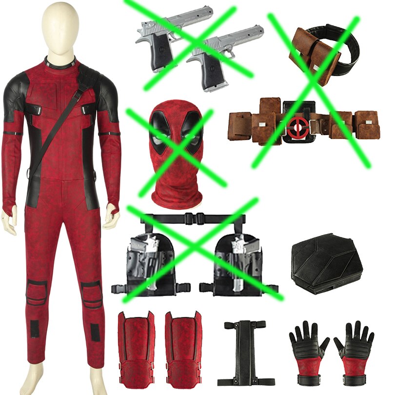 Halloween Party Costume Death Pool 2 Cosplay Outfit Faux Leather Overall With Mask Back Props Custom Made Belt Holsters