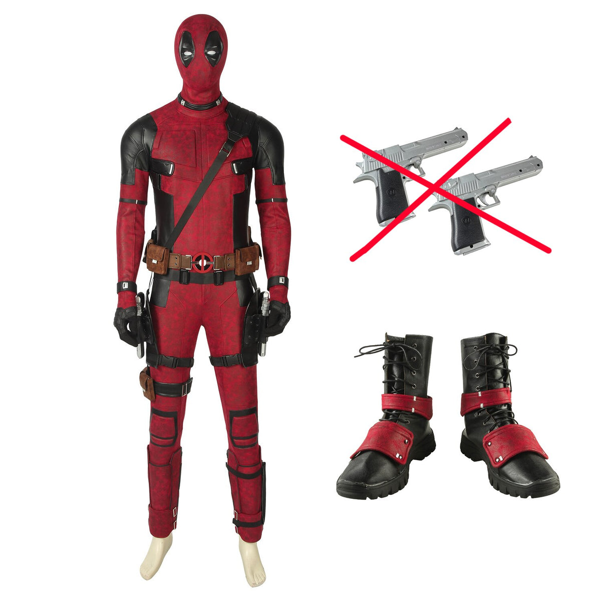 Halloween Party Costume Death Pool 2 Cosplay Outfit Faux Leather Overall With Mask Back Props Custom Made Belt Holsters