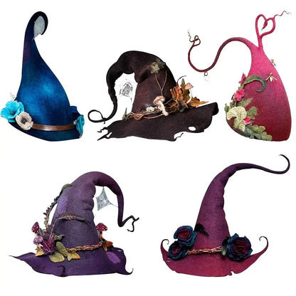 Halloween Party Felt Witch Hats Fashion Adjustable Witch Peaked Hat Cosplay Magic Wizard Hat for Party Clothing Props