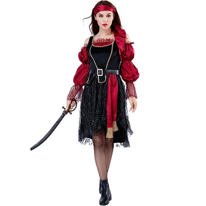 Halloween Party Medoeval Pirate King Captain Cosplay  Couples Costume Huntress Clubwear Women Men Play Suit