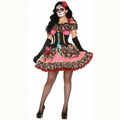 Halloween Party Mexican Day of The Dead Flower Fairy Ghosts Bride Dress Adult Women Scary Skull Vampire Zombie Cosplay Costume