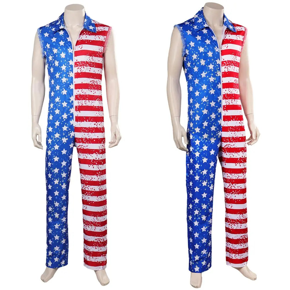 Star Stripes American Flag Jumpsuit with Headband Men's Halloween Cosplay Costume Party Outfit