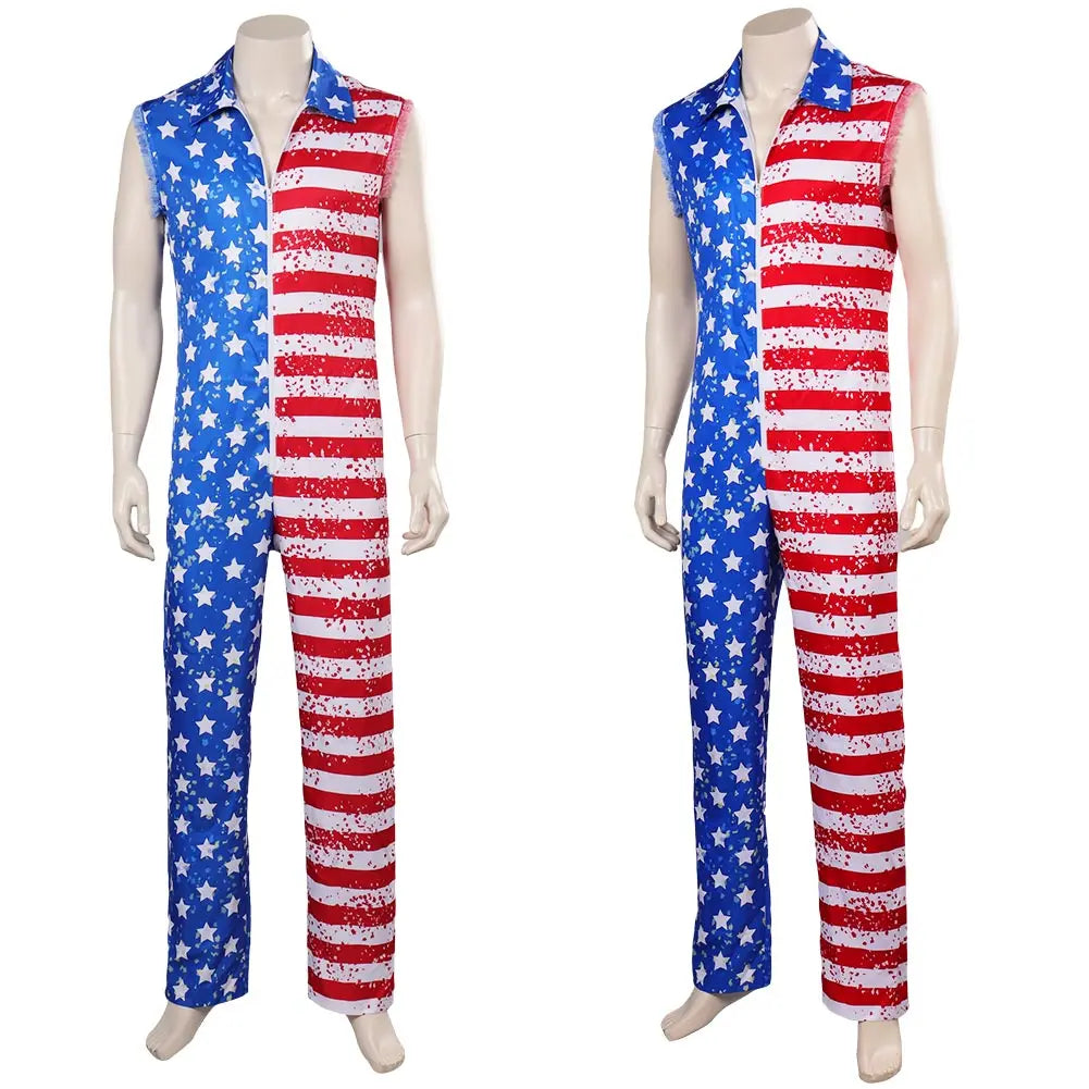 Star Stripes American Flag Jumpsuit with Headband Men's Halloween Cosplay Costume Party Outfit