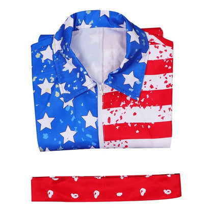 Star Stripes American Flag Jumpsuit with Headband Men's Halloween Cosplay Costume Party Outfit