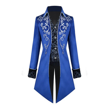 Halloween Silver Trim Tuxedo Medieval Retro Cosplay Costume Mid-Length Punk Men's Coat Jackets