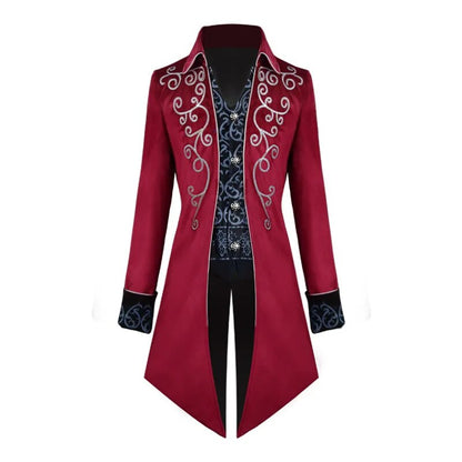 Halloween Silver Trim Tuxedo Medieval Retro Cosplay Costume Mid-Length Punk Men's Coat Jackets