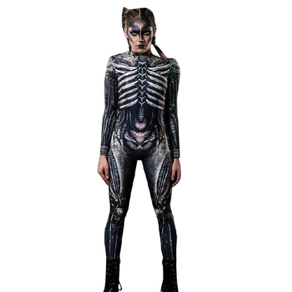 Halloween Skeleton Printed Bodysuit Cosplay Costumes Suit Women Jumpsuit Disfraz Halloween Mujer Scary Costumes Outfit