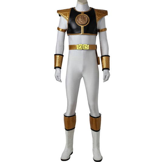 Halloween Superhero Rangers Costume Tommy Oliver Cosplay Jumpsuit White Tyranno Soldier Uniform Battle Armor Bodysuit