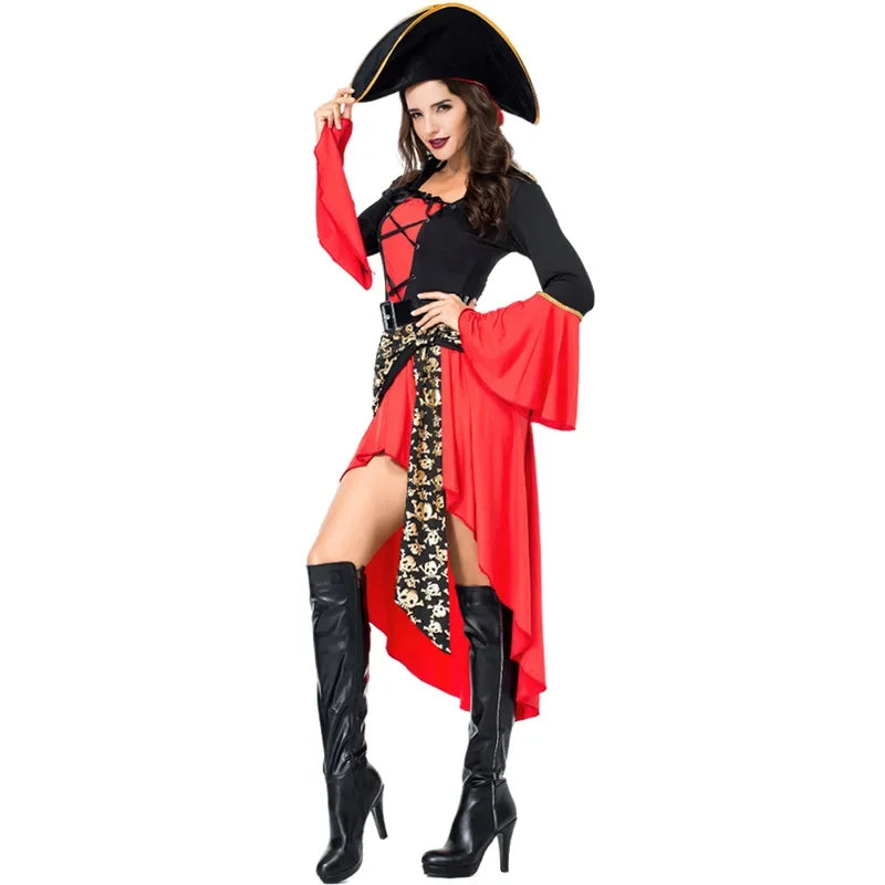 Halloween Women Adult Caribbean Jack Sparrow Pirate Costume  Caribbean Pirate Outfit Party Horror Vampire Pirate Fancy Dress