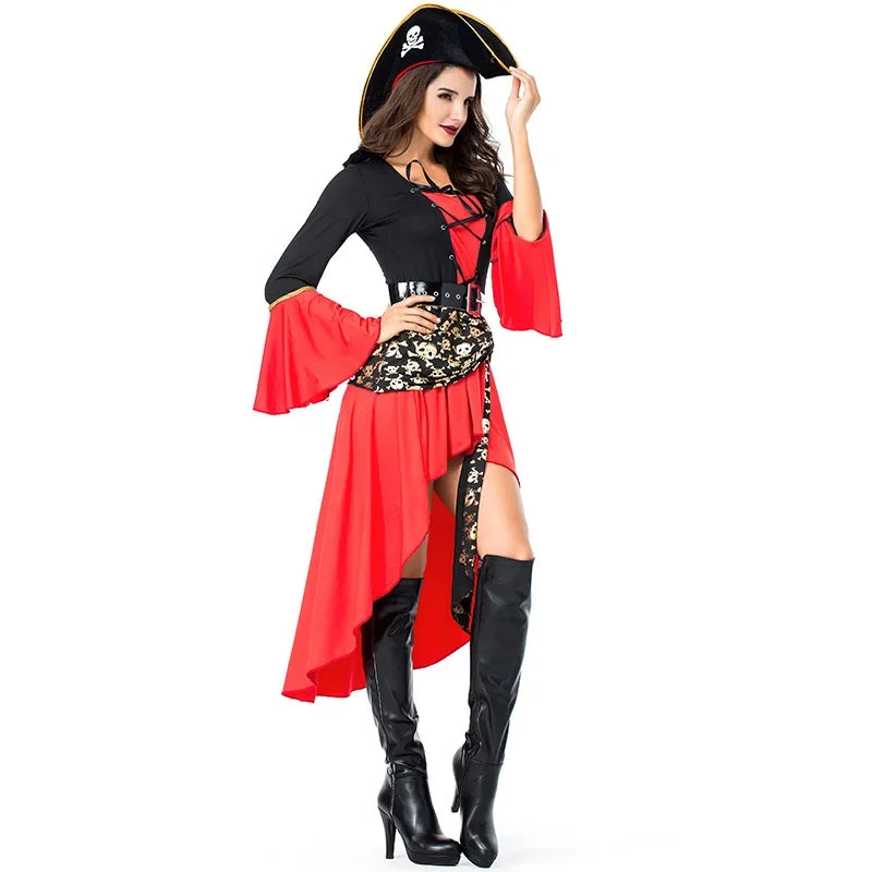 Halloween Women Adult Caribbean Jack Sparrow Pirate Costume  Caribbean Pirate Outfit Party Horror Vampire Pirate Fancy Dress