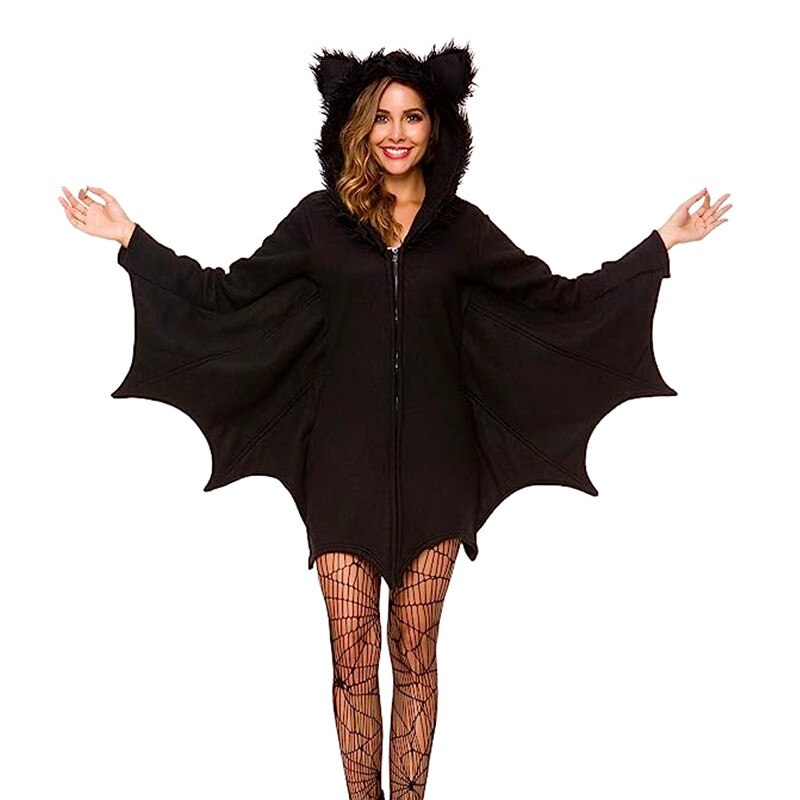 Halloween Women's Bat Comfortable Black Animal Adult Cosplay Vampire Zipper Dress Send Black Sexy Socks