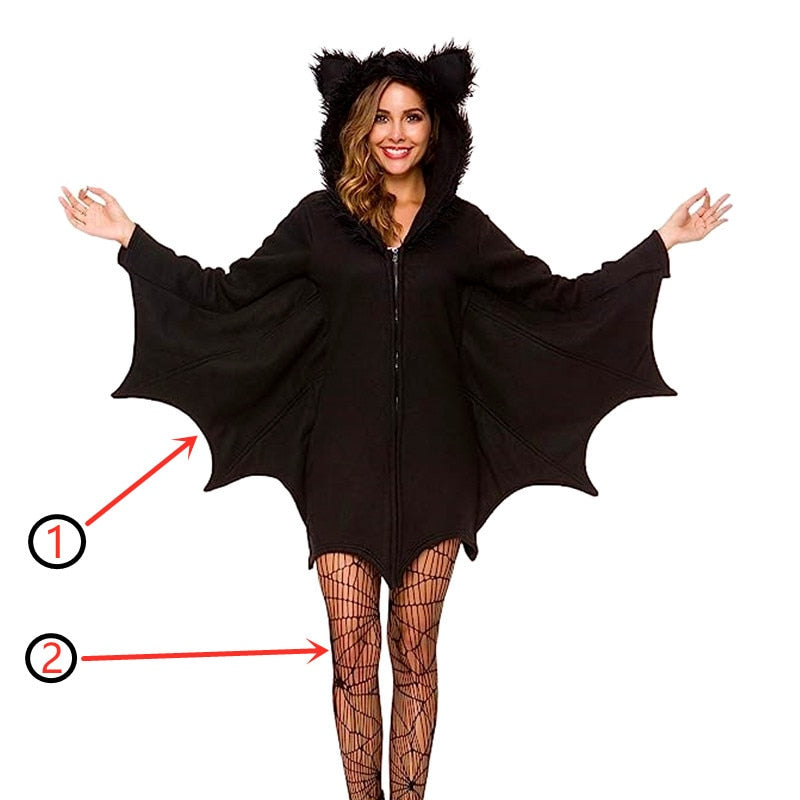 Halloween Women's Bat Comfortable Black Animal Adult Cosplay Vampire Zipper Dress Send Black Sexy Socks