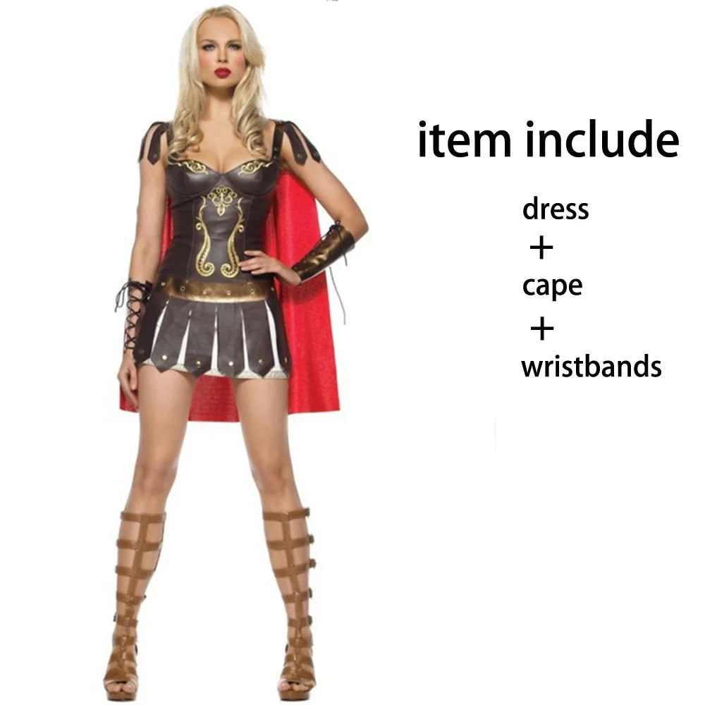 Halloween Women's Mediaeval Roman Princess Gladiator Soldier Cosplay  Fancy Dress Princess Xena Spartan Warriors Costume