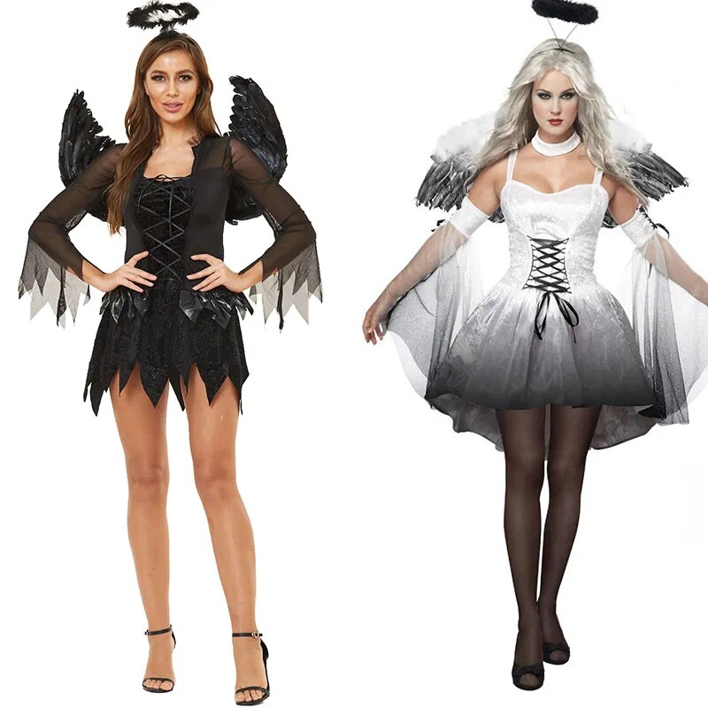 Halloween Zombie Dark Angel Uniform Ladies Cosplay Costume Playing Evil Angel Costume Ghost Bride