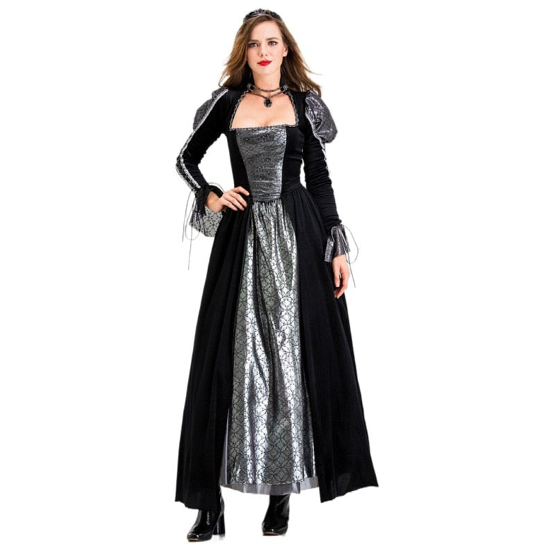 Halloween Cos, Demon Costume, Witch, Vampire, Vampire Uniform, Party, European Retro Court Long Dress
