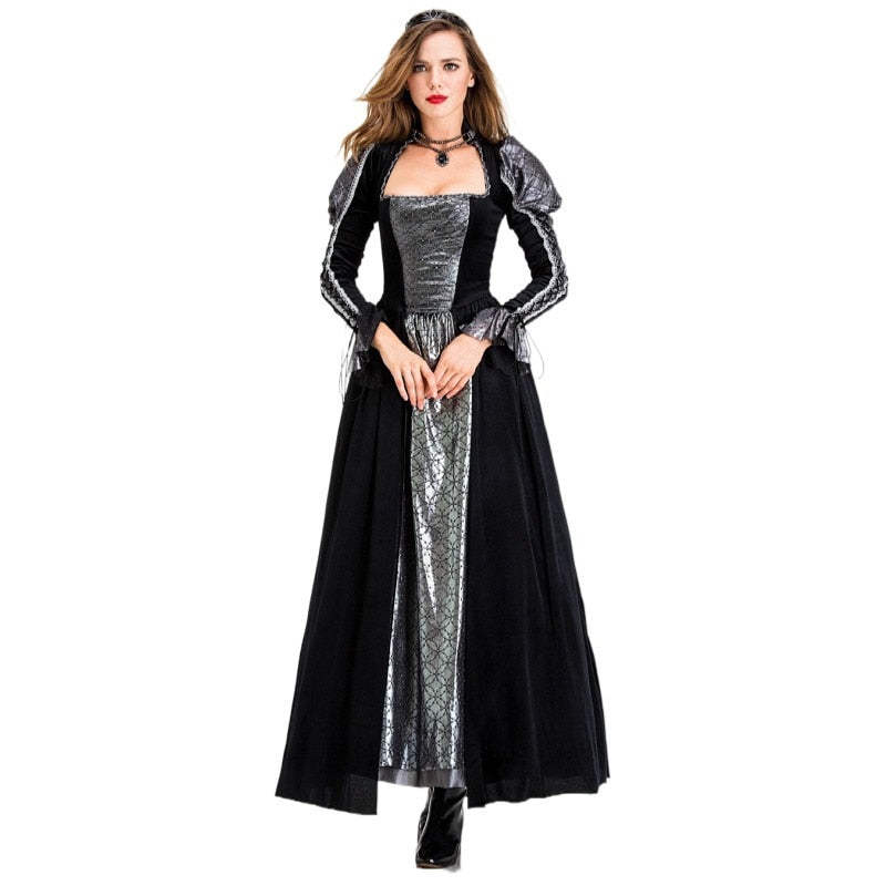 Halloween Cos, Demon Costume, Witch, Vampire, Vampire Uniform, Party, European Retro Court Long Dress