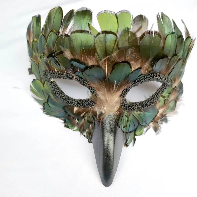 Handmade Cosplay Eagle Mask with Feather Half Face Carnaval Party Ball Masquerade Hawk Mask for Men Women Halloween Costume Prop