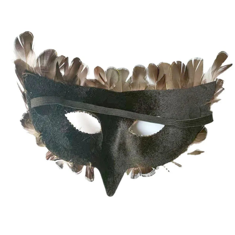 Handmade Cosplay Eagle Mask with Feather Half Face Carnaval Party Ball Masquerade Hawk Mask for Men Women Halloween Costume Prop