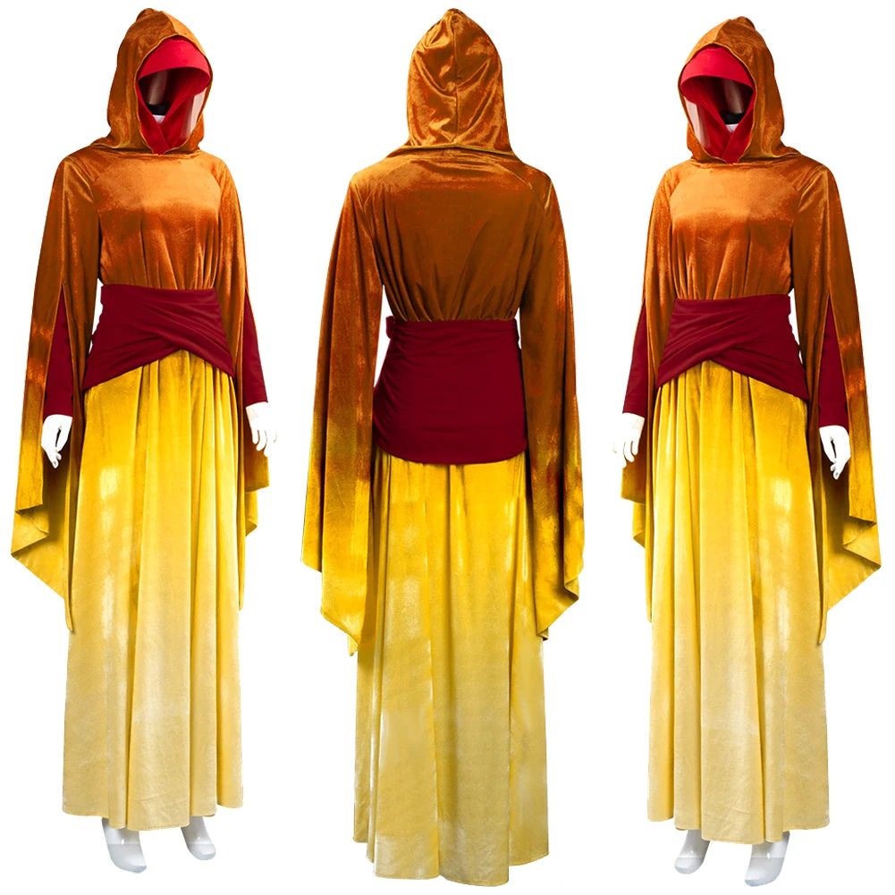 Padme Amidala Cosplay Costume Queen Jedi Robe Hooded Dress for Women Roleplay Outfit