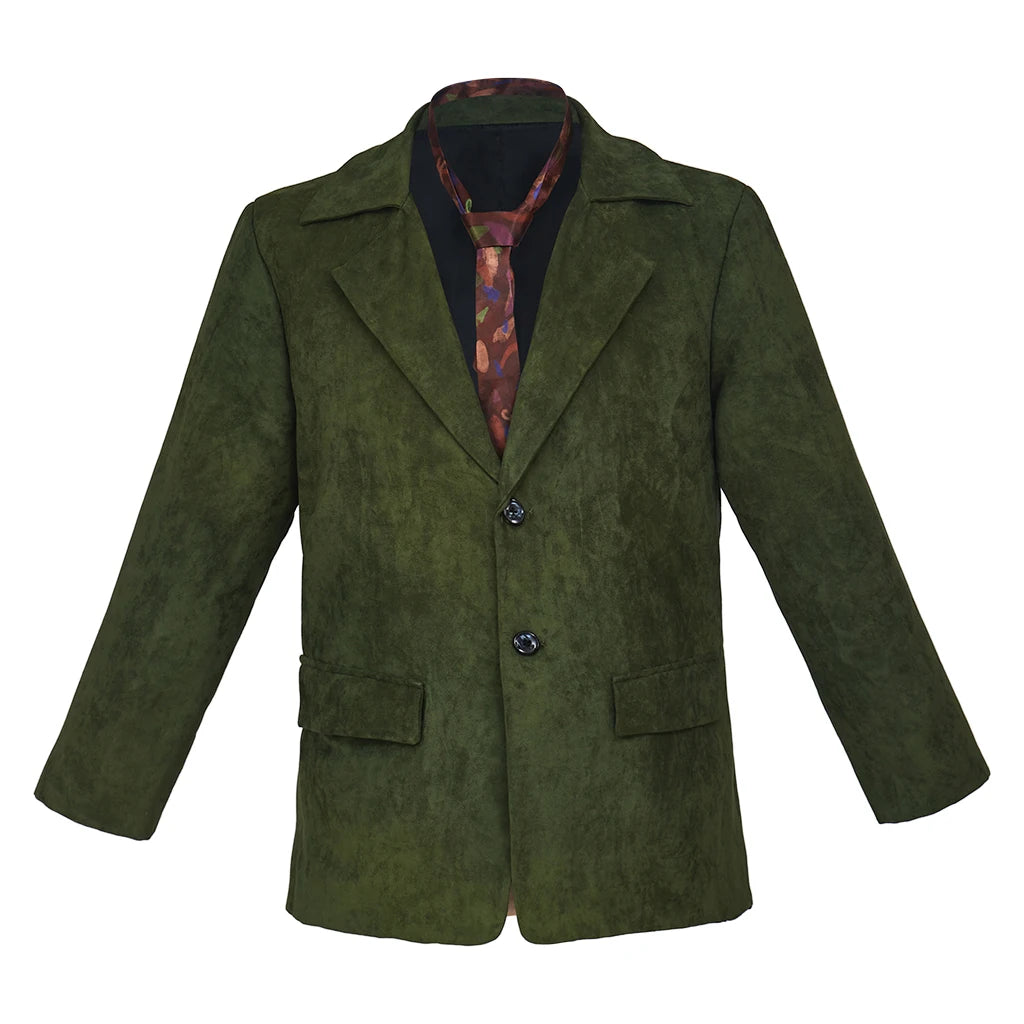 Harrier Du Bois Cosplay Disco Elysium Coat For Men Retro Green Suede Jacket with Tie Halloween Carnival Party Streetwear