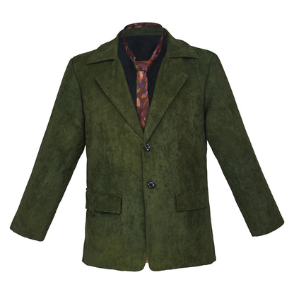 Harrier Du Bois Cosplay Disco Elysium Coat For Men Retro Green Suede Jacket with Tie Halloween Carnival Party Streetwear