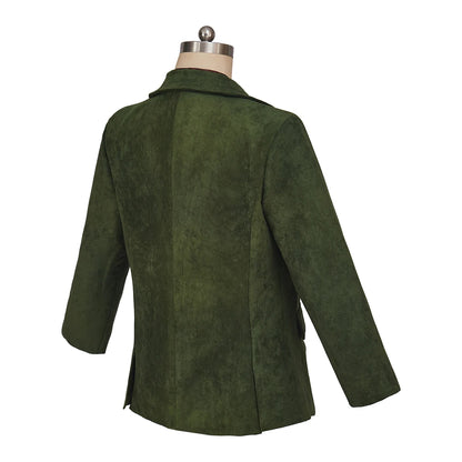 Harrier Du Bois Cosplay Disco Elysium Coat For Men Retro Green Suede Jacket with Tie Halloween Carnival Party Streetwear