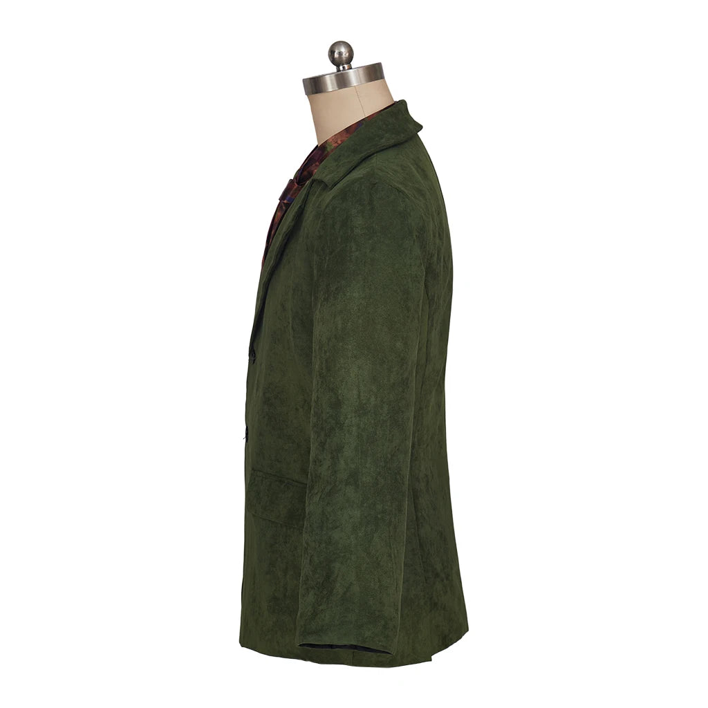 Harrier Du Bois Cosplay Disco Elysium Coat For Men Retro Green Suede Jacket with Tie Halloween Carnival Party Streetwear