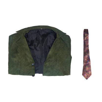 Harrier Du Bois Cosplay Disco Elysium Coat For Men Retro Green Suede Jacket with Tie Halloween Carnival Party Streetwear