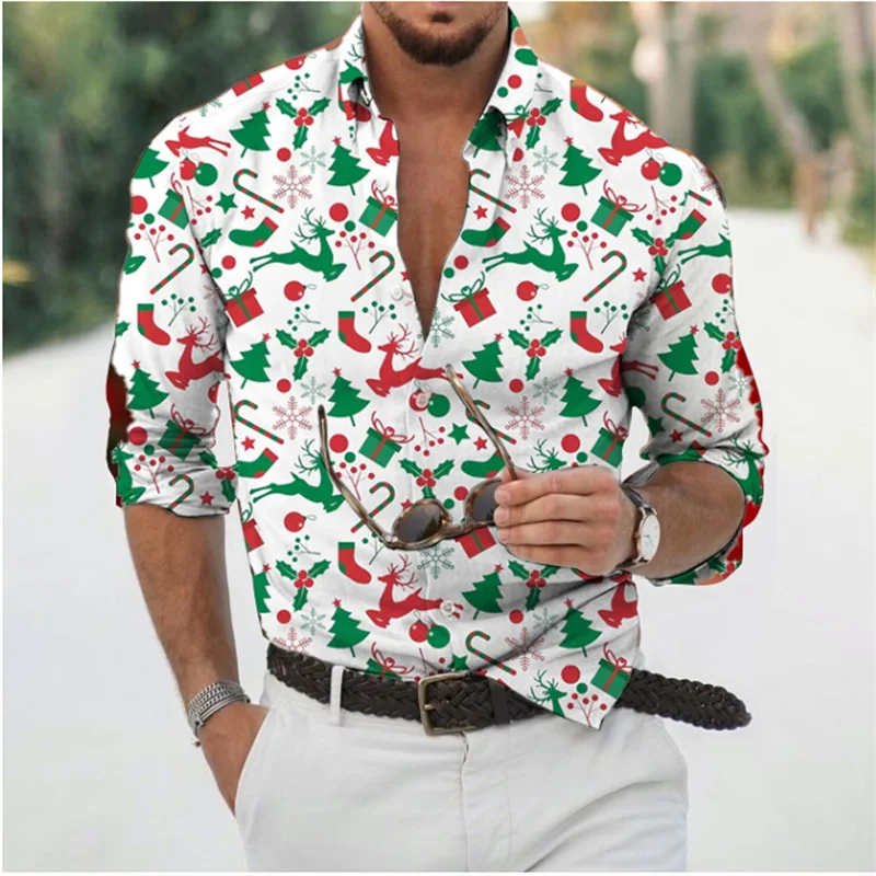 Hawaiian Christmas Snowman Themed Men's dress Shirt 3D Printed Casual Long Sleeve Street Wear Clothing for Men Osasuna