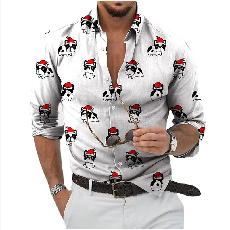 Hawaiian Christmas Snowman Themed Men's dress Shirt 3D Printed Casual Long Sleeve Street Wear Clothing for Men Osasuna