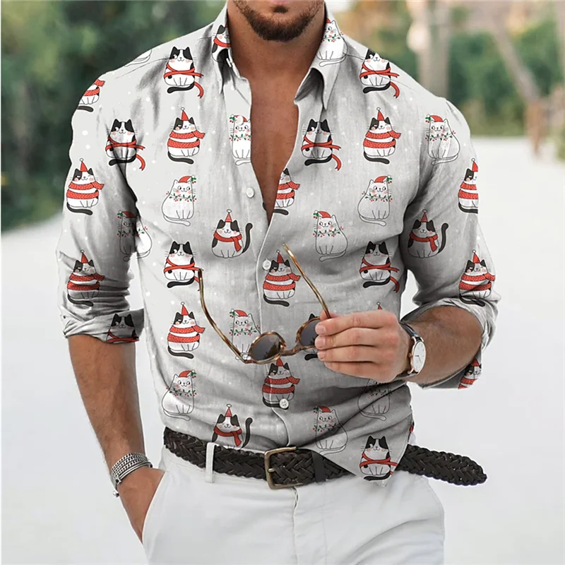 Hawaiian Christmas Snowman Themed Men's dress Shirt 3D Printed Casual Long Sleeve Street Wear Clothing for Men Osasuna