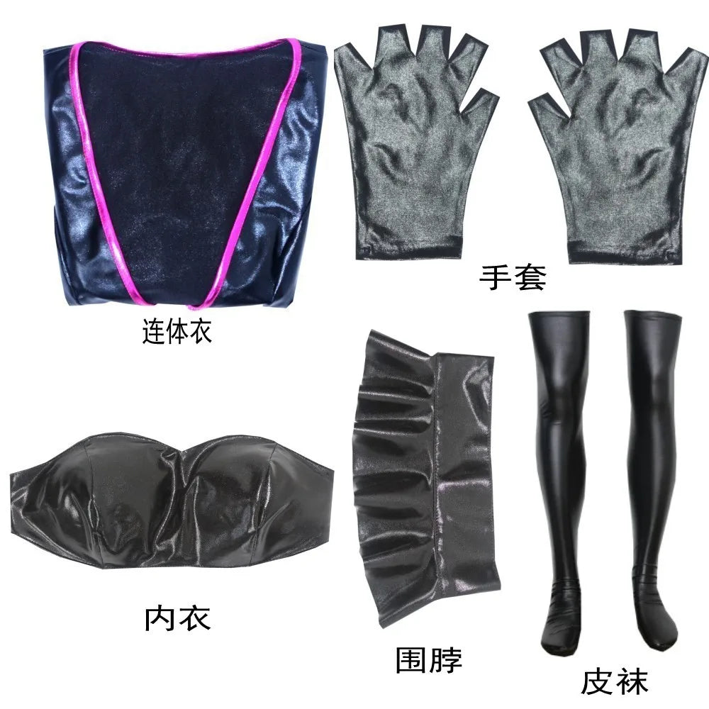 Anime Hotel Dust Angel Cosplay Costumes Women Sexy Leather Bodysuit Bra Scarf Socks Suit Halloween Carnival Party Clothes