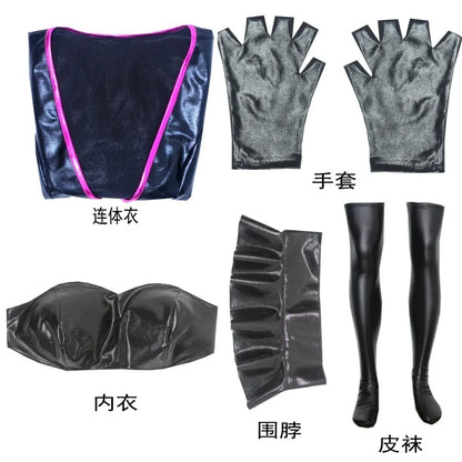 Anime Hotel Dust Angel Cosplay Costumes Women Sexy Leather Bodysuit Bra Scarf Socks Suit Halloween Carnival Party Clothes