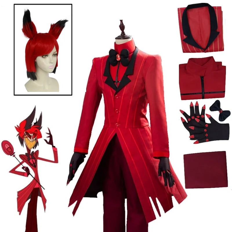 Hazbin Cosplay Hotel Uniform ALASTOR Cosplay Costume Adult Men Halloween Uniform Jacket Pants Costumes Red Suit Anime Cosplay