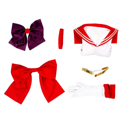 Hino Rei Red Sailor Dress Cosplay Costume Jumpsuit Skirt Outfit for Women Adult Halloween Carnival