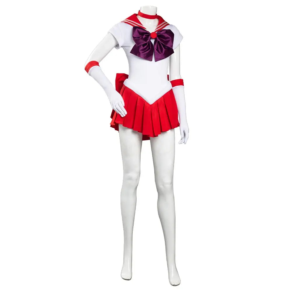 Hino Rei Red Sailor Dress Cosplay Costume Jumpsuit Skirt Outfit for Women Adult Halloween Carnival