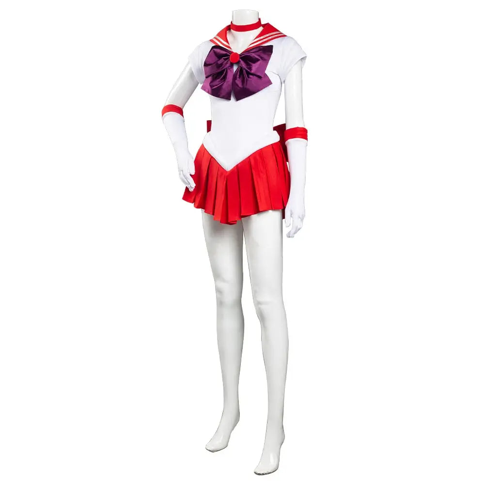 Hino Rei Red Sailor Dress Cosplay Costume Jumpsuit Skirt Outfit for Women Adult Halloween Carnival