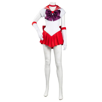 Hino Rei Red Sailor Dress Cosplay Costume Jumpsuit Skirt Outfit for Women Adult Halloween Carnival