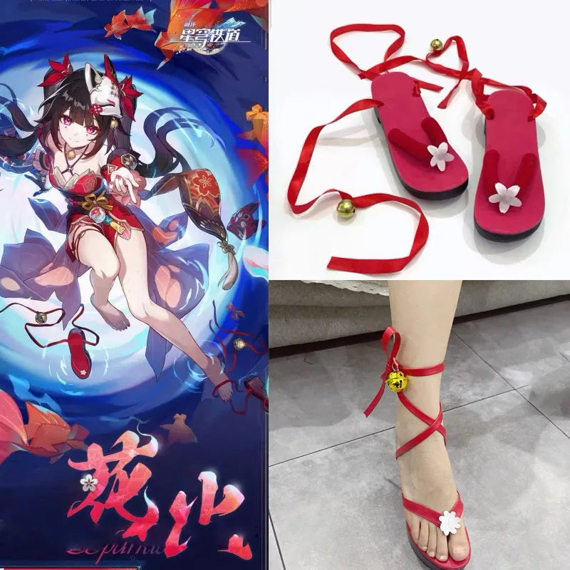 Honkai Star Rail Sparkle Cosplay Shoes Costume Accessory Boots Halloween Party For Women Red Strap High Heels