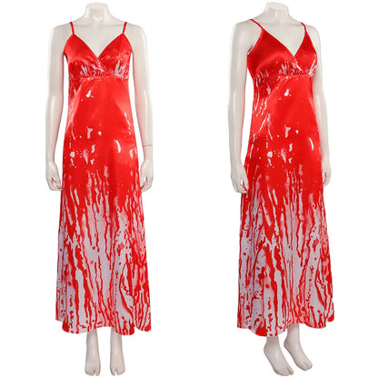 Horror Movie Carrie Fantasia White Cosplay Sexy Blood Printed Dress Costume Women Adult Fantasy Halloween Carnival Party Cloth